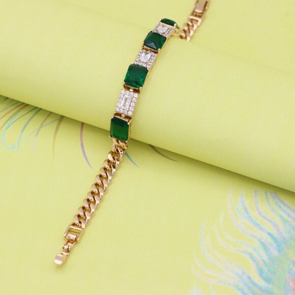 "Elegant Rose Gold Bracelet with Emerald Green and White Stones, XPBL0809 - Picture 8 of 12